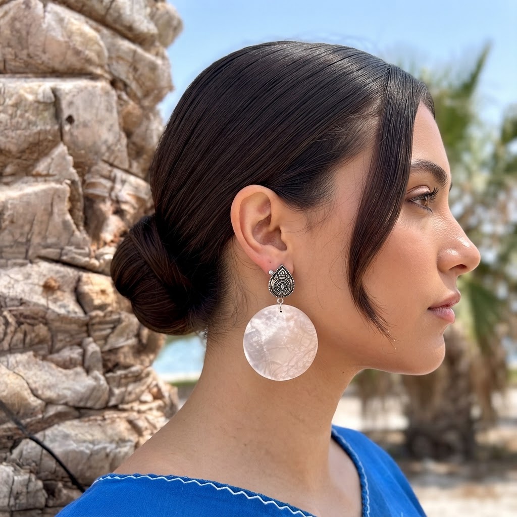 گوشواره صدف پولکی با صدف طبیعی